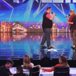 Kieran and  Sarah sings love changes everything while Simon and David play fight on Britain’s Got Talent