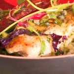 Saturday Kitchen Live: Monkfish, Israeli couscous, sea vegetables and chorizo by Aggi Sverrisson’s