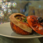Hyderabadi biryani of vegetables in a pumkpin shell by Vivek Singh on Christmas Kitchen with James Martin