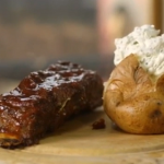 Sticky Barbecue Rips with Baked Potato with chives on James Martin Conforts