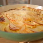 Tartiflette with bacon fat salad on James Martin: Home Comforts Cheap and Cheerful Meals
