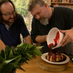 Steamed apple sponge pudding with blackberry sauce by Hairy Bikers