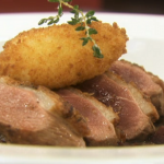 John Torode pan fried Duck breast with lentils and goats cheese kicks off  the fifth Invention Test of MasterChef 2014