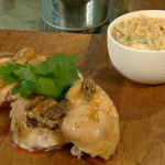Spring Chicken with Morel mushrooms and risotto on Spring Kitchen with Tom Kerridge 