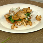 Mushrooms on toast with chicken liver pate and Roasted crown of wood Pigeon with mushrooms on Spring Kitchen with Tom Kerridge