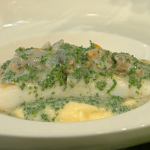Tom Kerridge cod in parsley sauce with cockles and mash potatoes on Spring Kitchen