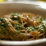 Nigella Lawson Spelt Spaghetti with olives and anchovies on Nigellissima