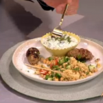 Dean Edwards spiced lamb koftas with cucumber couscous and lime yogurt on Lorriaine