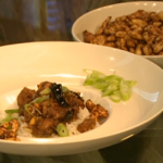 Tony Singh chicken thighs with peanut butter  sauce and caramelised nuts recipe on Saturday Kitchen