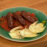Gino Venison Sausages with puttanesca sauce recipe on Let’s Do Lunch