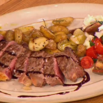Gino salmon with sliced steak with tomato and mozzarella salsa recipe on Let’s Do Lunch