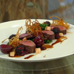 James Martin Venison with kale and blackberry sauce recipe on Saturday Kitchen