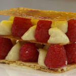 Monica Galetti  millefeuille with caramel and raspberries French pastry recipe test the fifth group of chefs  on MasterChef The Professionals 2014
