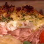Nadia Sawalha  salmon fillet with cheesy crunchy topping recipe on Lorraine