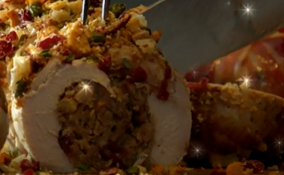 Tom Kerridge Turkey Roll recipe with crumble topping on Christmas