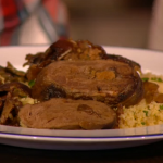Charlotte Harbottle stuffed lambs heart on a bed of couscous recipe on Mel and Sue