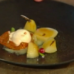 James Martin pears with brandy snap and white chocolate ice cream on Saturday Kitchen