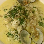 Rick Stein cod and  clams chowder with salt pork recipe on Saturday Kitchen