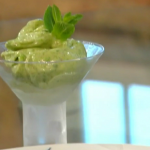 Leila Lindholm frozen pea ice cream with bananas and mint recipe on Saturday Kitchen