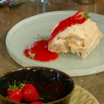 James Martin strawberry meringue roulade using  Mary Berry’s recipe on Saturday Kitchen