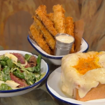 Russell Norman truffled egg toast sandwich with aubergine chips recipe on Saturday Kitchen