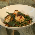 Theo Randall pan fried scallops with chilli and Swiss chard recipe on Saturday Kitchen