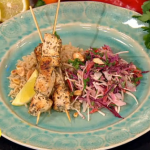 Nadia Sawalha herby chicken kebabs with coleslaw and rice recipe on Lorraine