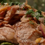 Brian Turner fillet of pork with smoked bacon and cider sauce recipe on Saturday Kitchen