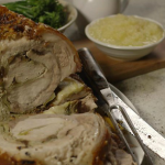 James Martin rolled roast loin of pork with homemade apple sauce recipe on James Martin: Home Comforts 