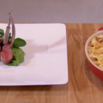 Rosemary Shrager rack of lamb with gratin dauphinoise and mint pea puree recipe on Chopping Block