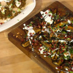 Sabrina Ghayour Loqmeh Spiced Lamb Kebabs with Cumin-Roasted Aubergine Wedges recipe on Sunday Brunch