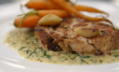 Marcus Wareing s pork chop with mustard sauce recipe on MasterChef