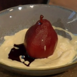 John Torode poached pears with red wine and custard recipe on Saturday Kitchen