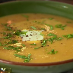 Red lentil and bacon soup recipe on The Hairy Bikers Comfort Food