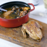 James Martin pot roast chicken with wild mushroom recipe on James Martin’s French Adventure