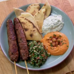 Rosemary Shrager Middle Eastern Mezze with lamb shish kebabs  recipe on Chopping Block