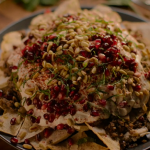 Nigella Lawson beef and aubergine fatteh with pomegranate recipe on Nigella: At My Table