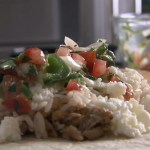 Rick Stein burrito with chicken thighs, rice, guacamole and pico de gallo recipe
