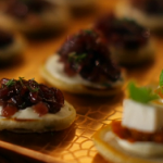 Darcey Bussell blinis with creme fresh and caramelized onions recipe on Mary Berry’s Christmas Party