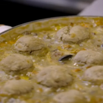 Jamie Oliver chicken stew and dumplings with fava beans recipe on Jamie and Jimmy’s Friday Night Feast