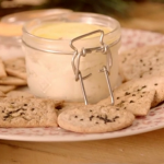 Bikers homemade crackers with potted cheese and  bacon 