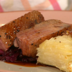 Simon Rimmer duck breast with dauphinoise and red cabbage recipe on Sunday Brunch