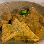 Vivek Singh Goat and sweetcorn curry with chickpea flatbread recipe