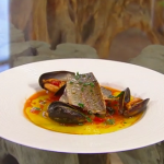 Jose Pizarro trout with mussel and chorizo salsa recipe