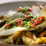 Jamie Oliver crispy skin lemon sole with courgettes and artichoke recipe