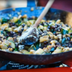 Nonna Vita homemade pasta with aubergine and black chickpea sauce recipe on Jamie Cooks Italy