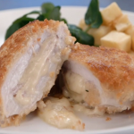 John Torode chicken cordon bleu with potatoes and cream corn recipe on Celebrity Masterchef