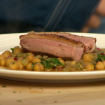 Simon Rimmer duck breast with chickpeas with pomegranate and feta recipe