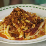 Danny Devito’s stretched pasta with breadcrumbs and  tomato sauce recipe on Jamie and Jimmy’s Friday Night Feast