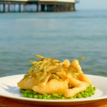 James Martin tempura monkfish with peas and local vegetables recipe on James Martin’s Great British Adventure
